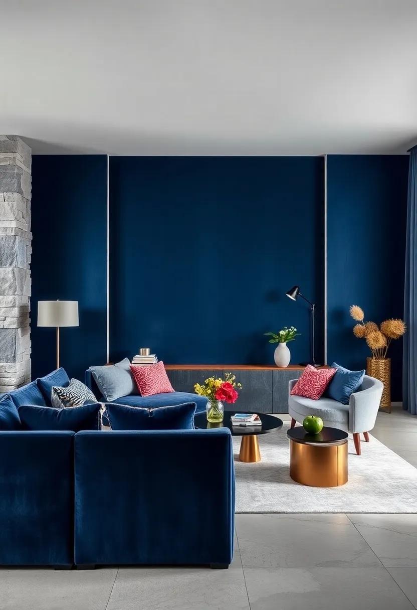 Bold and ⁣Dramatic: Dark navy blue​ velvet transforms your living room into a ⁣chic escape, ​making ​bold statements without overwhelming the⁣ space