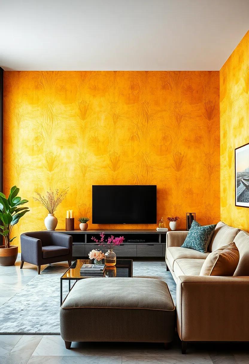 The Power of Color: A vivid, bright ⁤velvet wallpaper​ can invigorate your living room, encouraging creativity and positive energy to flow