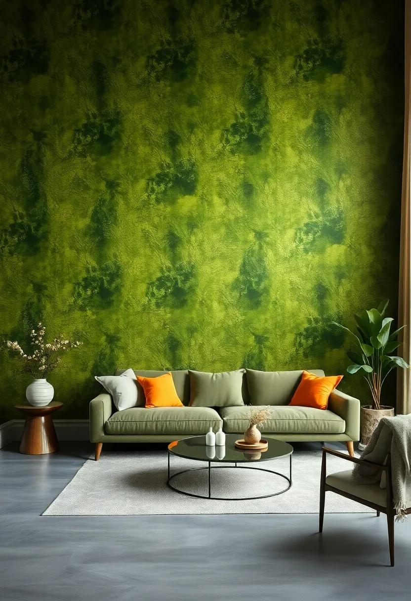 Nature-Inspired Hues: A rich moss green ‌wallpaper ⁣embodies the ⁢tranquility of the outdoors, fostering a calming environment that encourages connection with nature