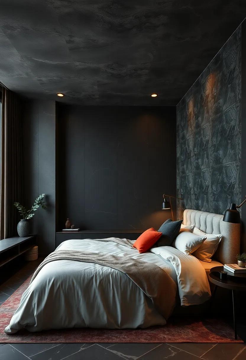 Bold Accent Walls: Feature ‌one wall with‌ an intricate wallpaper pattern or texture‍ that complements the dark⁤ tones ⁤of the room