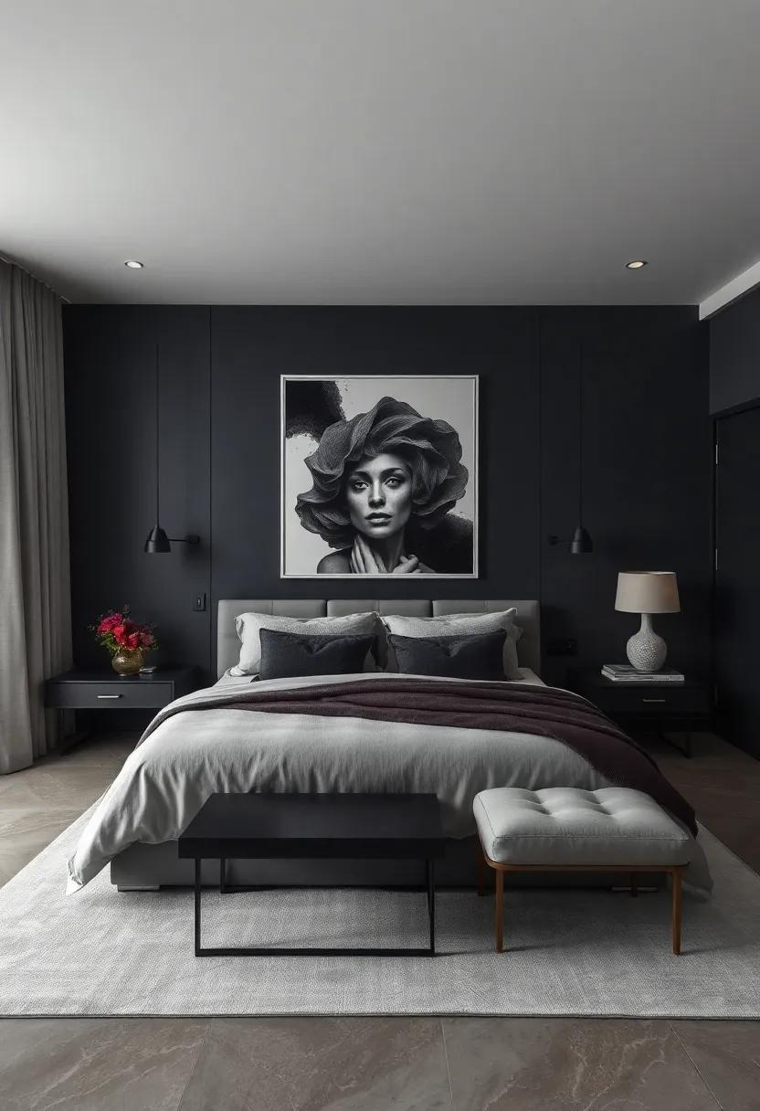 Monochrome Art: Select⁣ striking black-and-white artwork ⁢or photography to create a dramatic contrast against dark walls and furniture