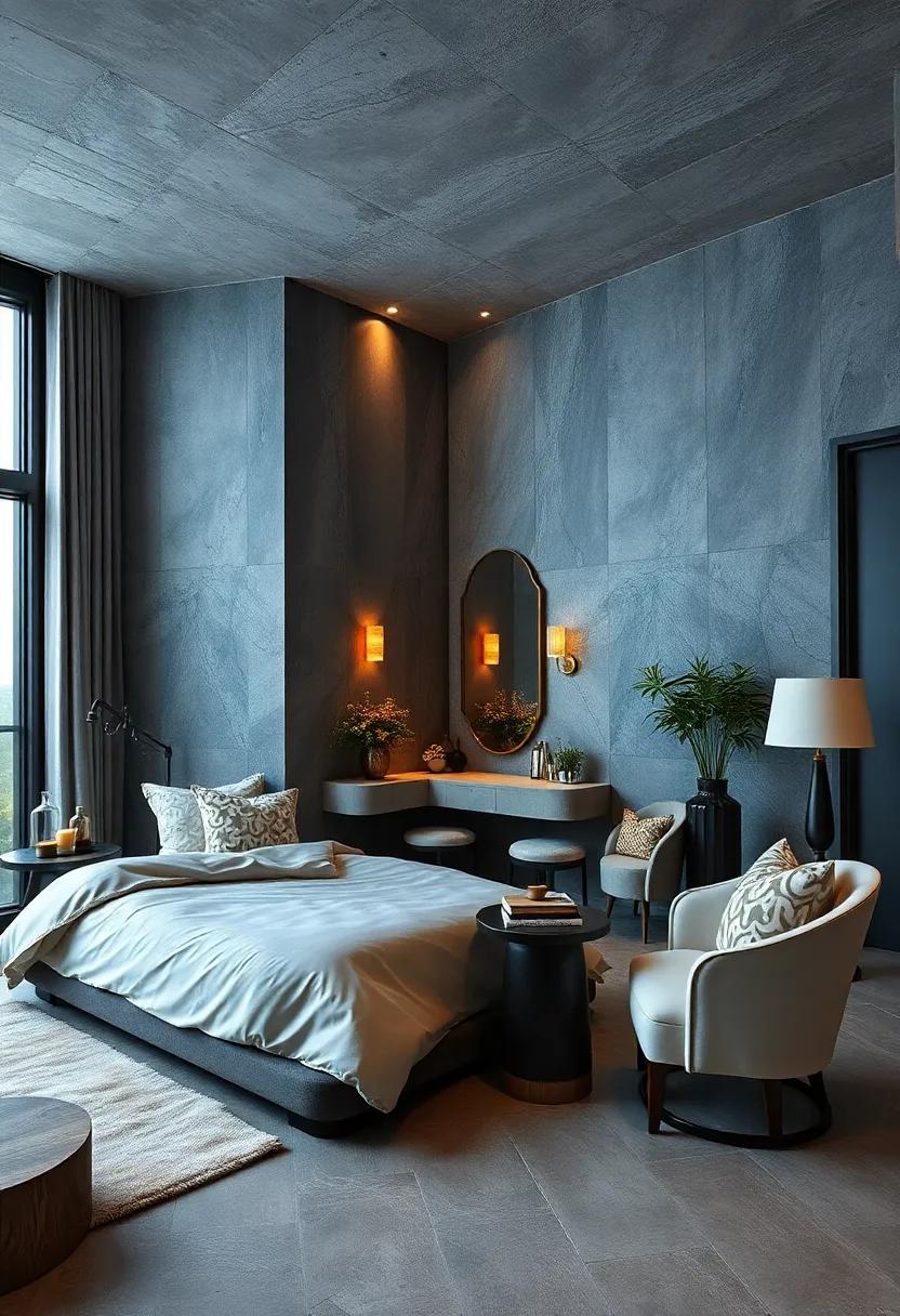 Unique Furniture Silhouettes: Look for unconventional furniture shapes, like an Art Deco-inspired vanity, to ​add artistic flair to your bedroom