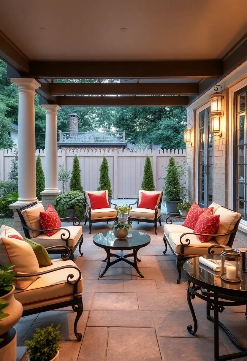 Classic Elegance: A sophisticated stone‌ patio paired with‍ wrought ‍iron ⁤furniture and ⁣classic‍ lighting creates ⁤an air of timeless ⁢luxury in your​ outdoor‌ space