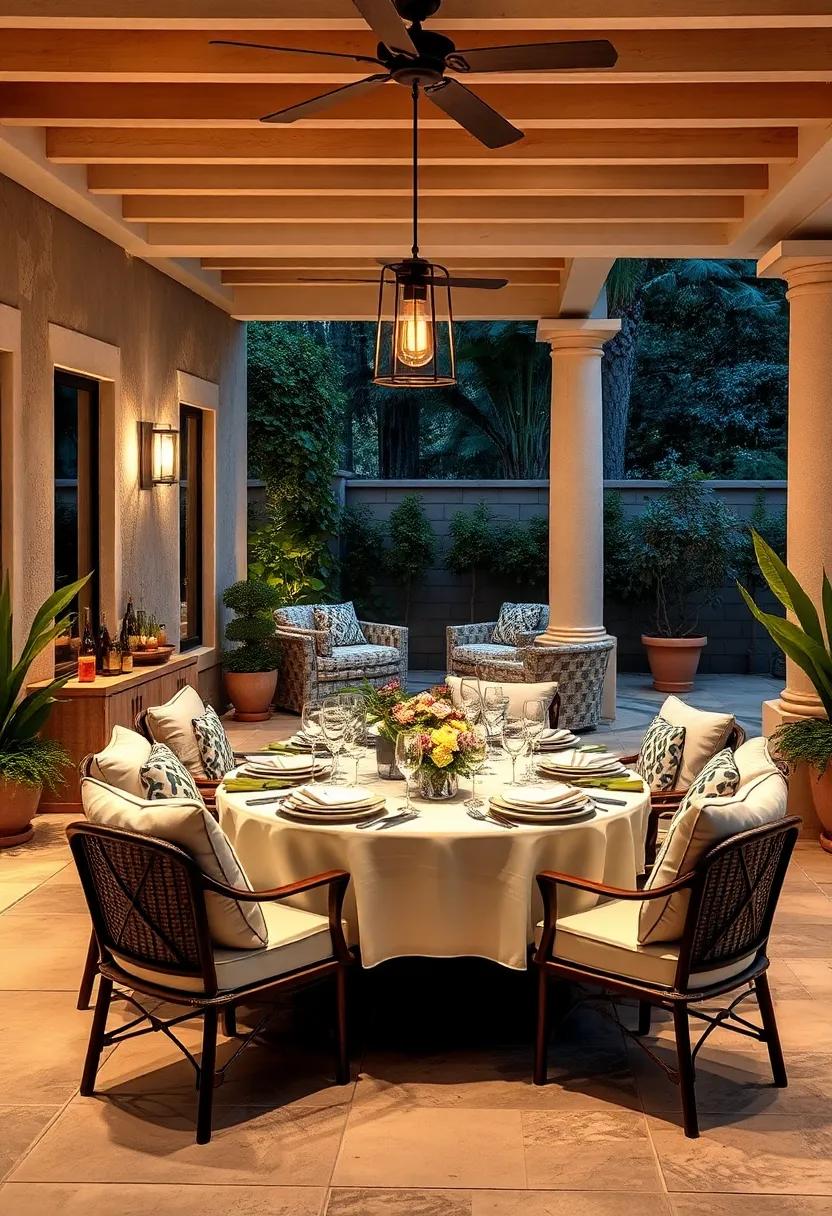 Dining ‌Delights:⁣ elevate al fresco dining with a beautifully set table adorned ⁤with​ fine china and ambient lighting, turning meals into memorable events