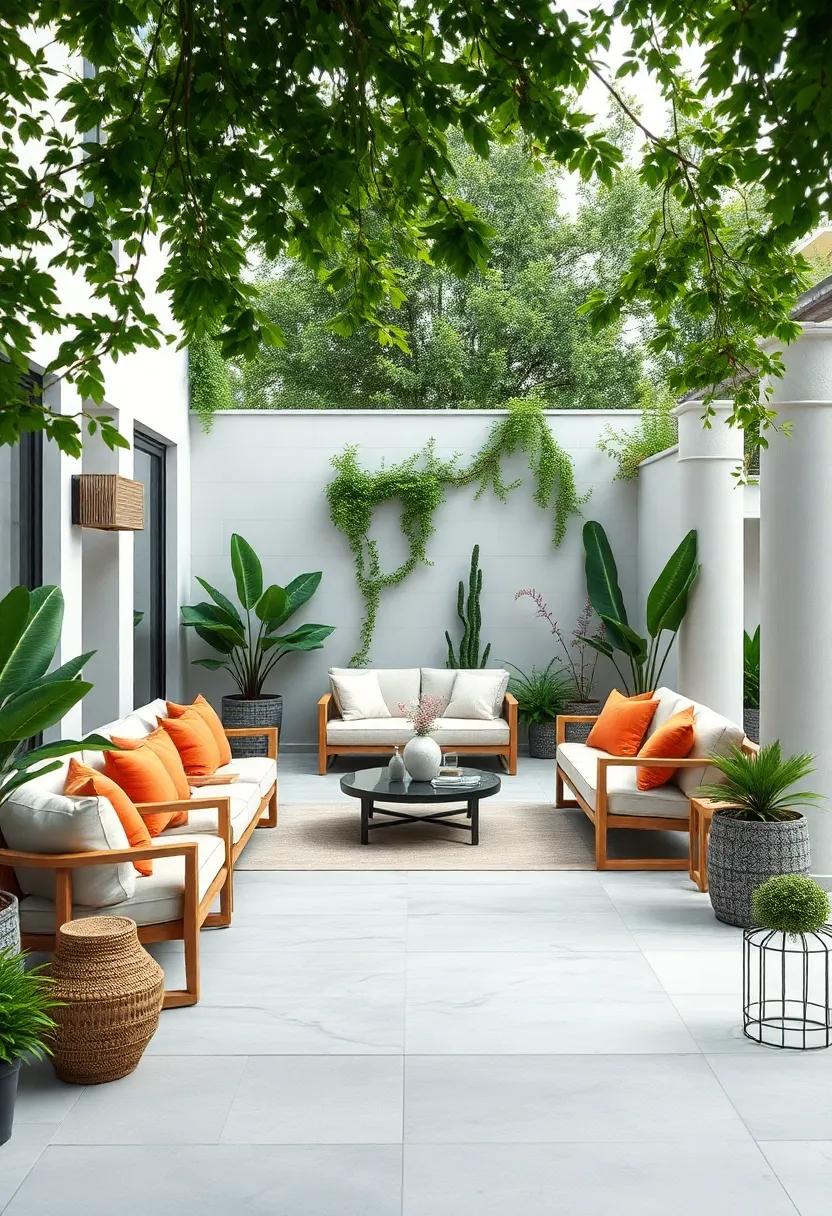 Modern ‍Minimalism: Discover ⁤the beauty of a sleek, modern ​patio featuring clean lines, ‌monochromatic decor, and chic furnishings​ for⁣ a ⁣sophisticated outdoor vibe