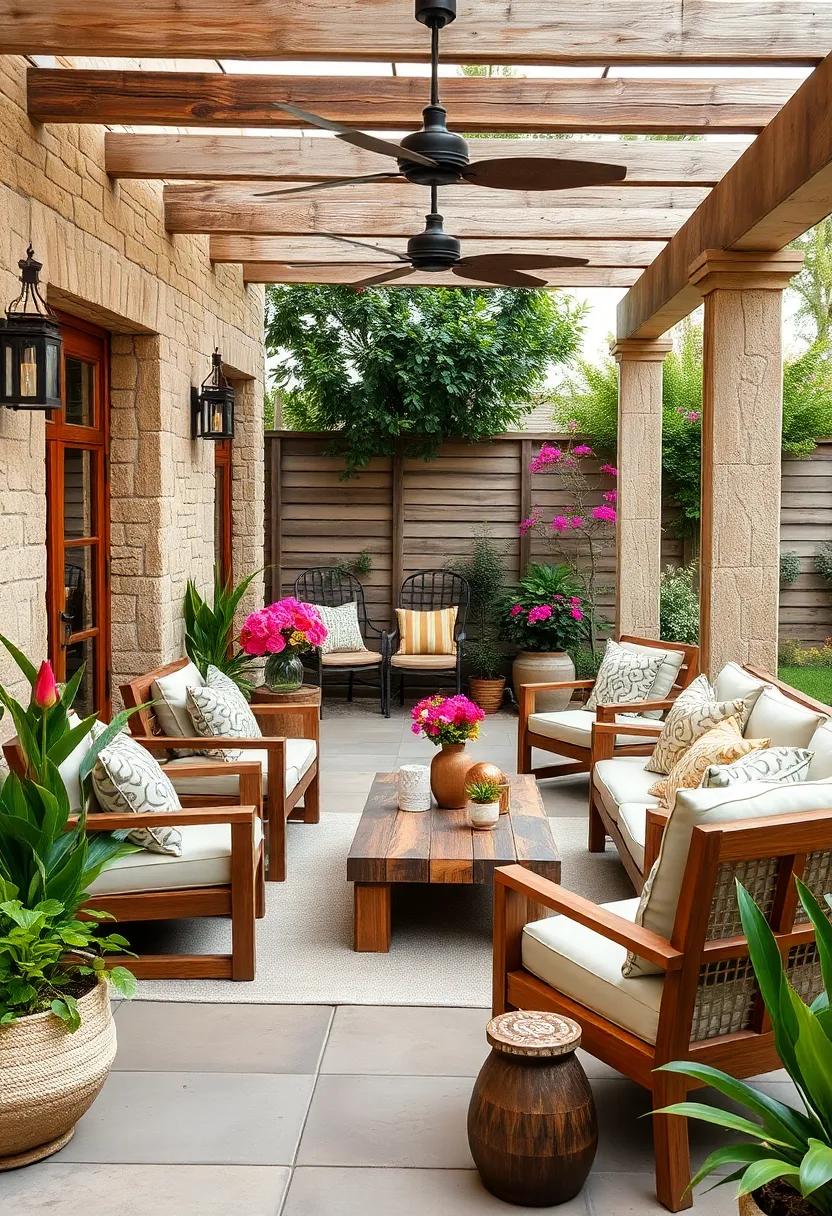 Rustic ‍Charm: ⁢Embrace the beauty of reclaimed wood furniture paired ‌with vibrant‌ floral arrangements for a garden patio that feels both‌ luxurious and grounded in⁣ nature