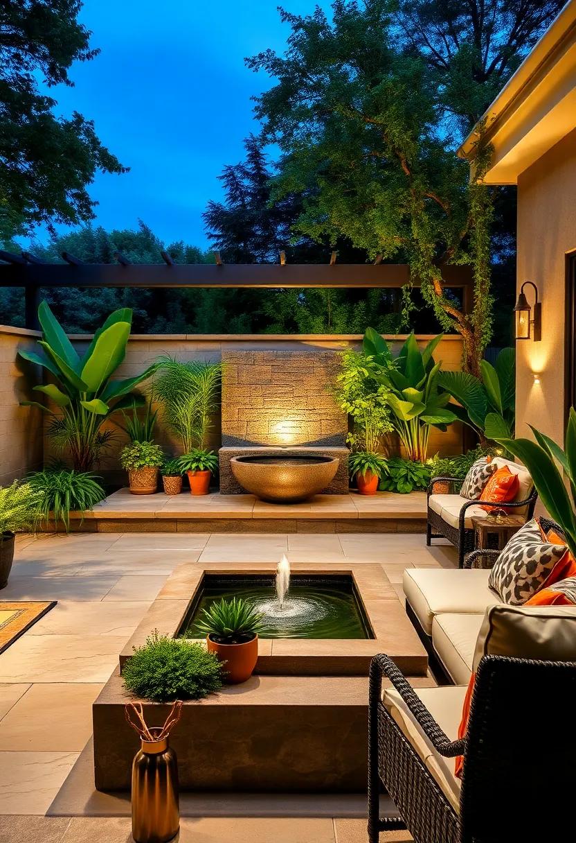 A ⁢Serene Oasis: Discover how ⁣an enchanting‍ water ⁤feature combined with lush ⁤greenery creates an inviting retreat in the⁤ heart of⁣ your garden⁣ patio