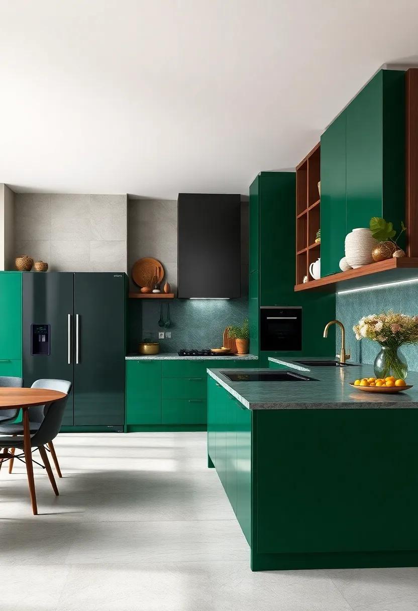 Contrasting Dark woods: See how dark wood elements can enhance the richness ​of an emerald ⁤kitchen, creating a warm, ‌inviting environment