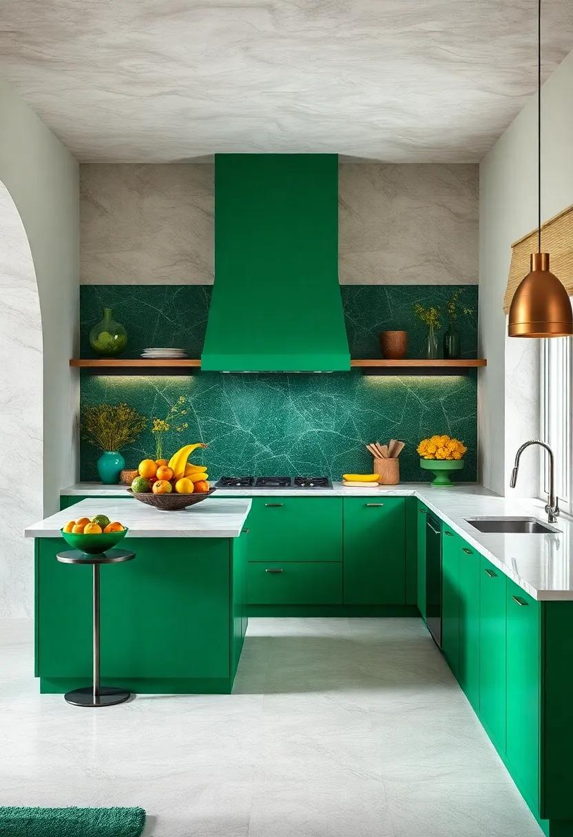 Fresh Fruit Displays: ⁤Use emerald green ⁢bowls or ​decorative stands for fruit ​displays that pop⁢ against the backdrop of your kitchen