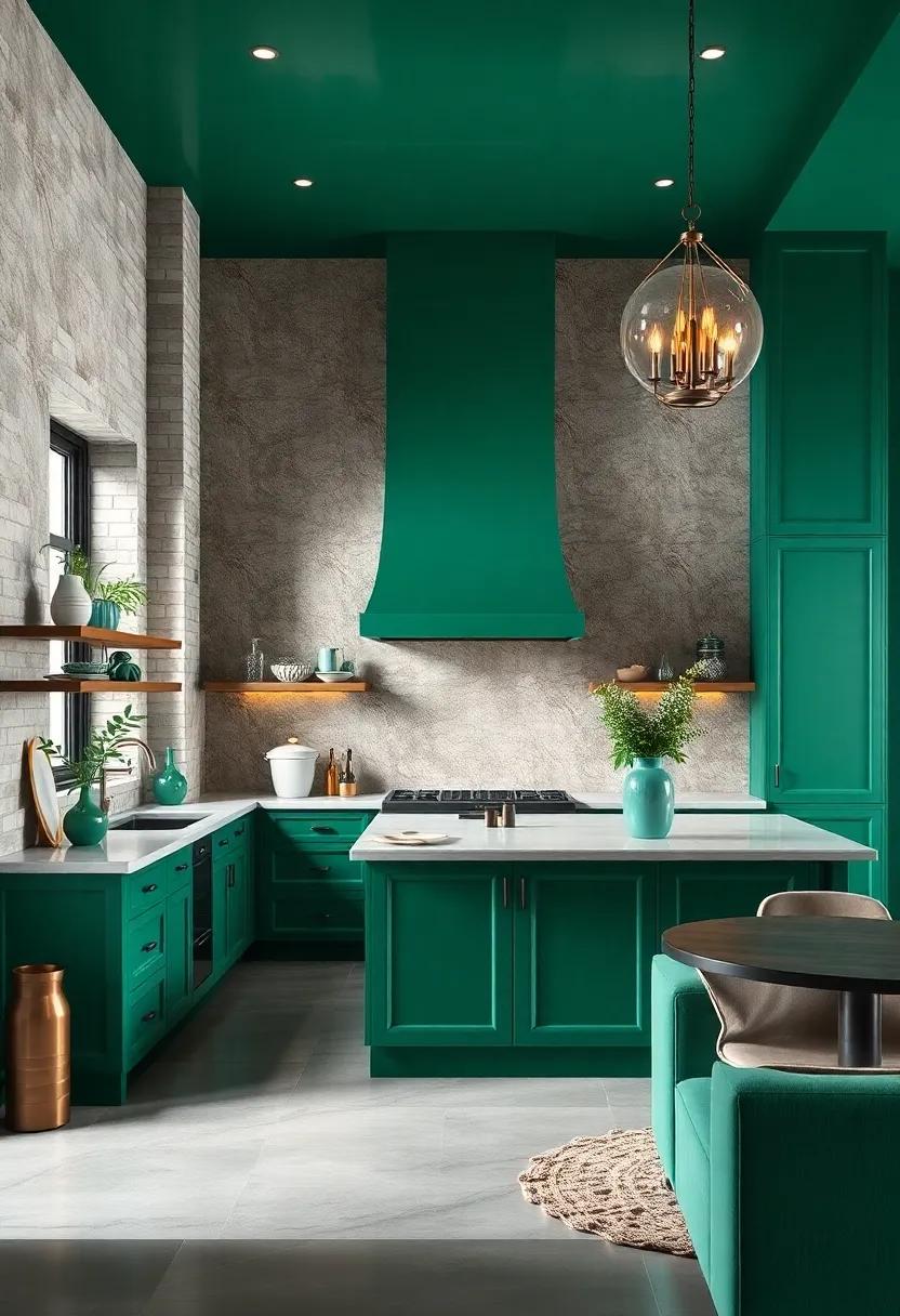 Light ⁤Your Space ​with Elegance: examine lighting options such as statement chandeliers‌ or pendant​ lights that incorporate emerald hues for dramatic effect