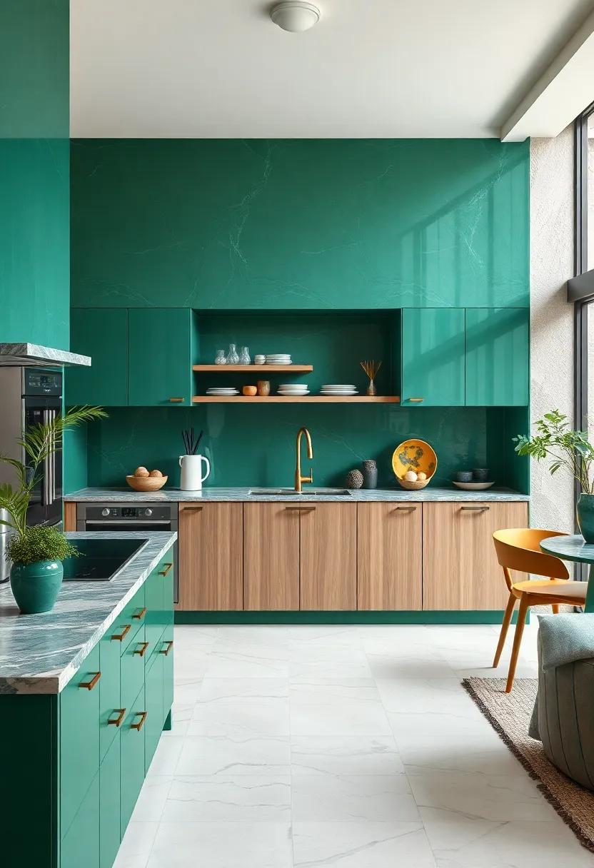 Mix‌ and Match Materials: Consider combining⁢ emerald with wood, ⁣metal, and glass⁣ to create⁣ a ‍harmonious and engaging aesthetic throughout the kitchen