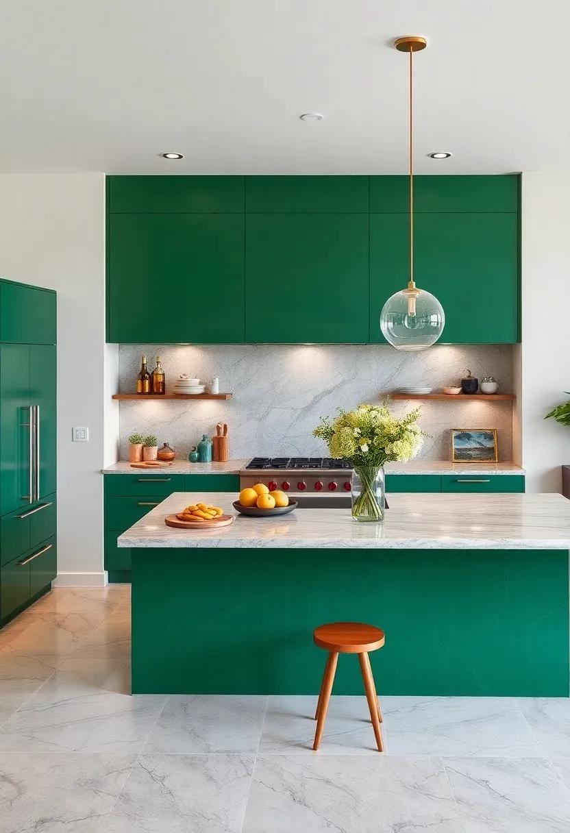 Statement Island Design: Explore kitchen islands clad ⁢in emerald ‍green that serve as⁣ both ‌a functional workspace and ⁤a ​dazzling centerpiece