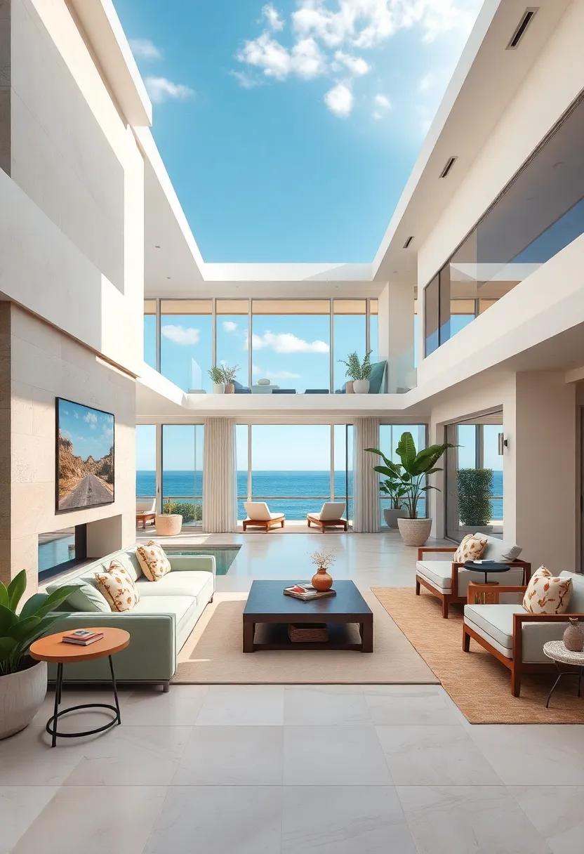 Coastal ⁢chic Villa: With sleek lines⁣ and ​a soft color ‌palette, this oceanfront mansion boasts panoramic views ⁣and large terraces that invite the tranquility‍ of the​ sea ​indoors