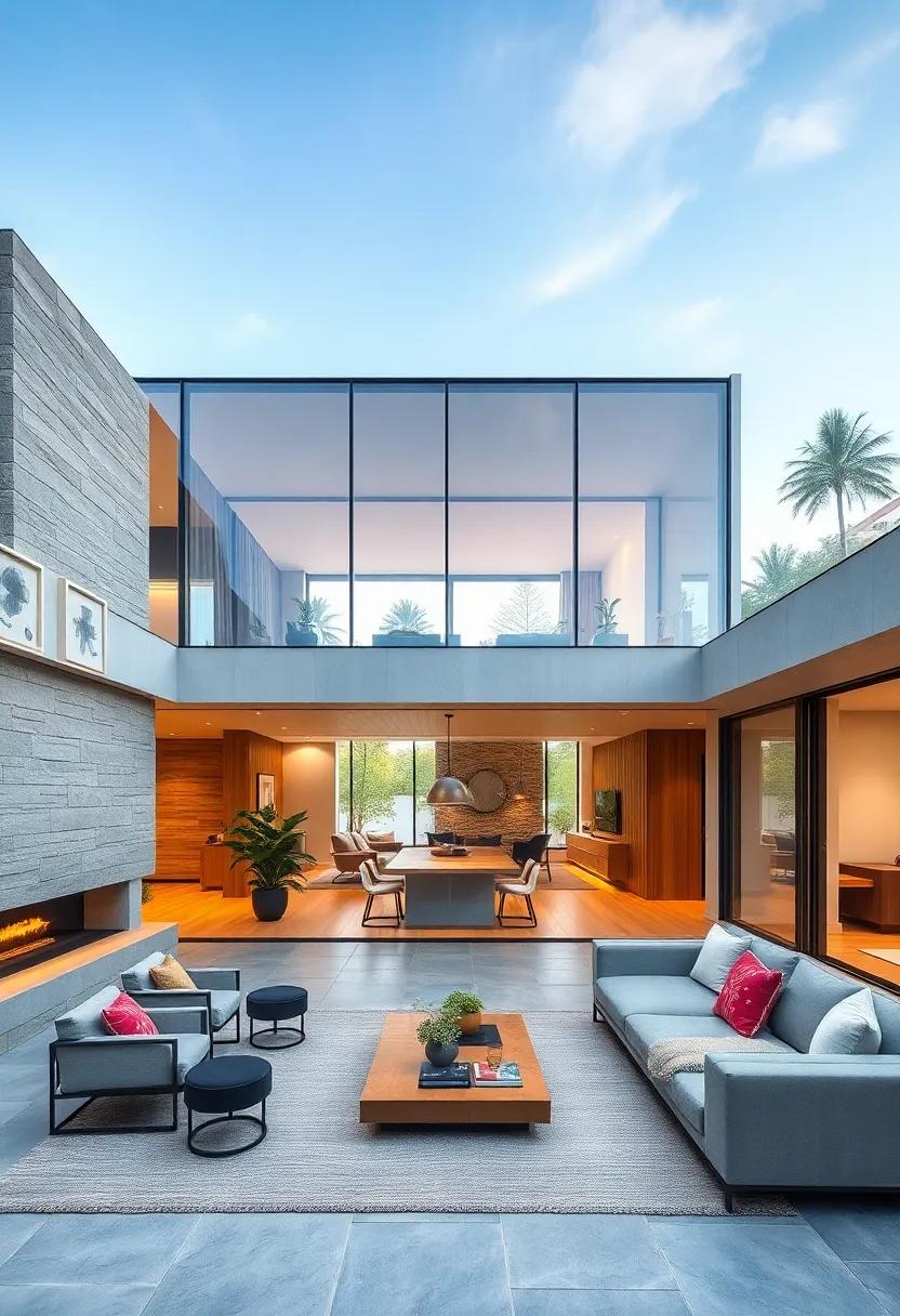 Contemporary ​Glass Box:‍ pushing‌ architectural ⁣boundaries, this sleek glass box mansion blurs the⁤ lines ⁣between indoor and⁤ outdoor spaces​ with floor-to-ceiling windows and minimalist aesthetics