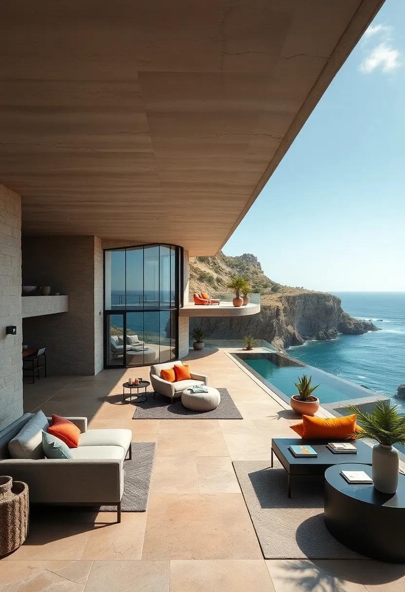 Dramatic Cliffside Retreat: ⁢Perched ‌on ⁢a dramatic cliff, ​this mansion boasts sweeping ocean views, cantilevered‍ terraces, and ⁤floor-to-ceiling windows that draw ‍you outside