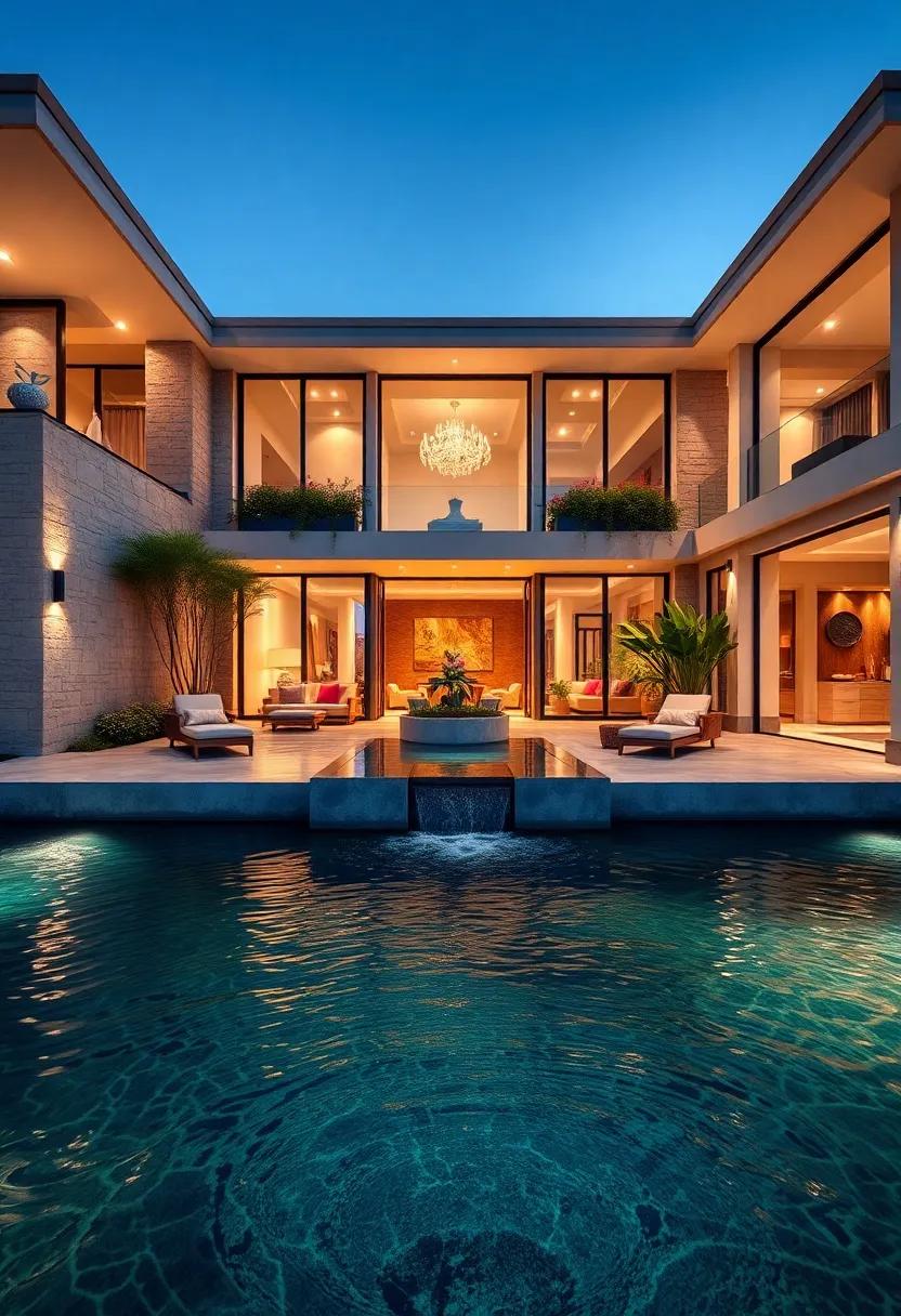 Flowing water Design: This unique mansion integrates water‌ features, such​ as infinity pools⁣ and tranquil fountains, ‌that enhance its exterior allure and create a serene ‌atmosphere