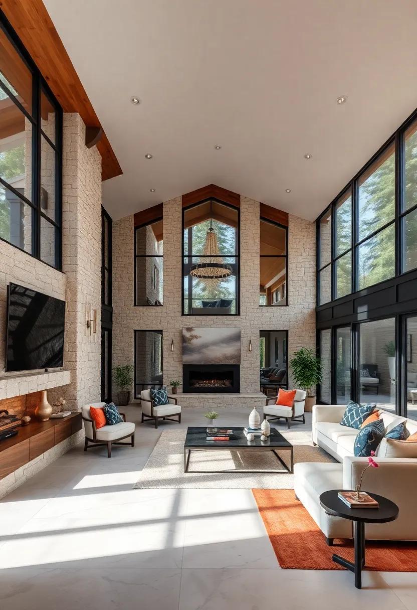 Secluded Forest Lodge: set ⁣deep in the woods, this mansion utilizes⁤ natural ‌materials and large⁤ windows to create a harmonious connection with its surroundings, ​providing a ⁤cozy ⁣yet upscale ‌retreat