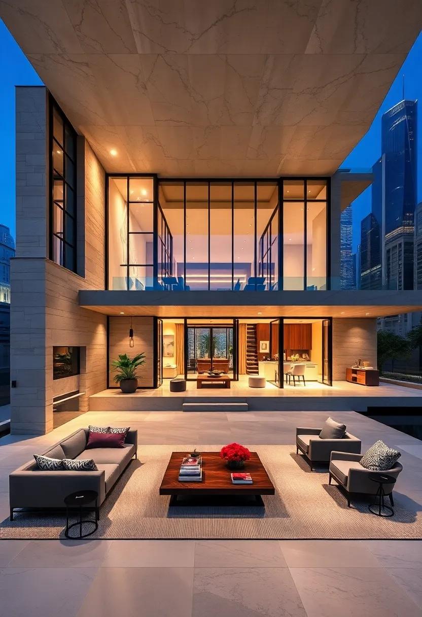 Urban Skyline Marvel: Rising among‍ the city's skyscrapers, this modern‍ mansion ⁢showcases ‌a striking façade ‍with sharp angles and plenty of⁣ glass, ​embodying chic city sophistication