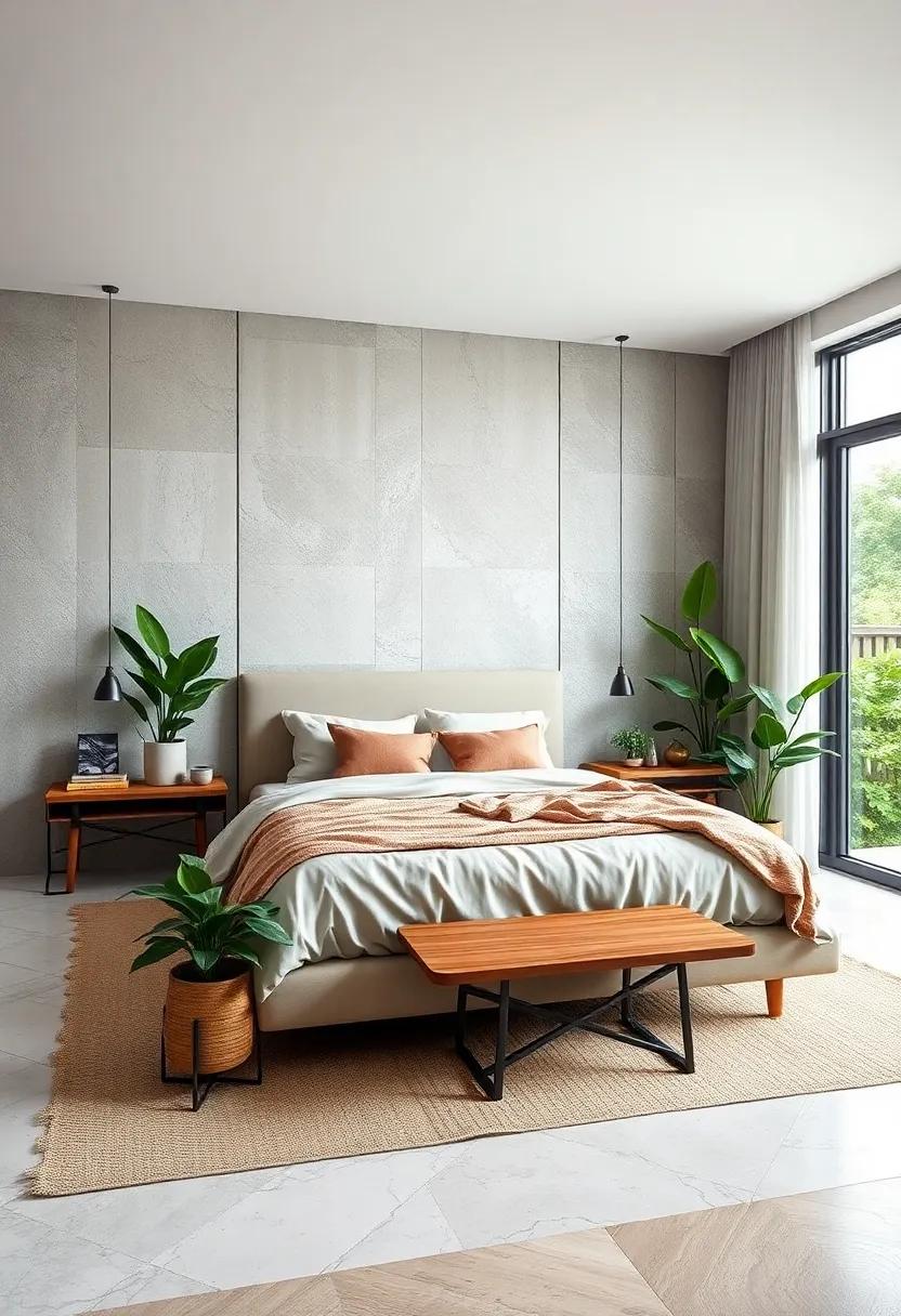 Incorporate Nature with Indoor Plants: Introduce greenery‌ into your bedroom for fresh air and a touch of nature, choosing low-maintenance options like snake plants or peace lilies