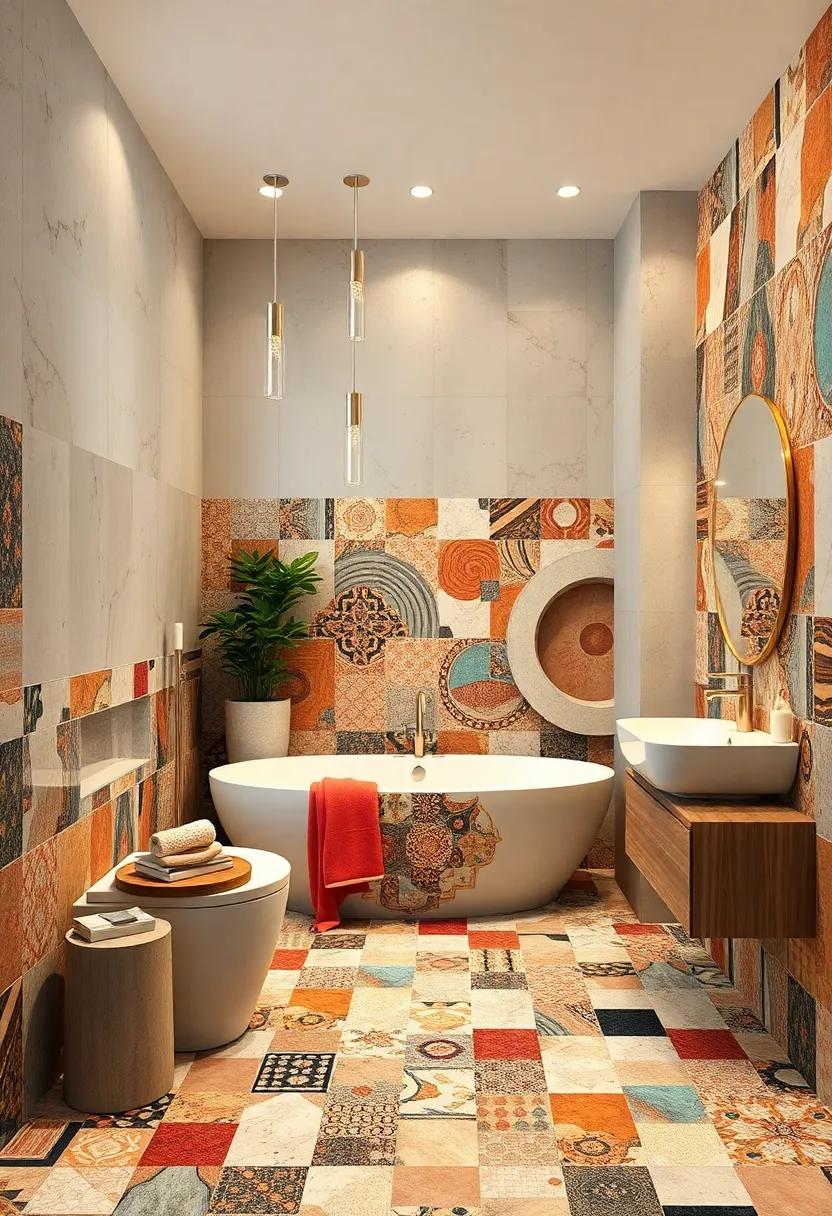 Delight in the artistic chaos of a tile collage, where mismatched patterns⁤ and colors blend⁤ harmoniously to create‌ a maximalist bathroom bursting with personality