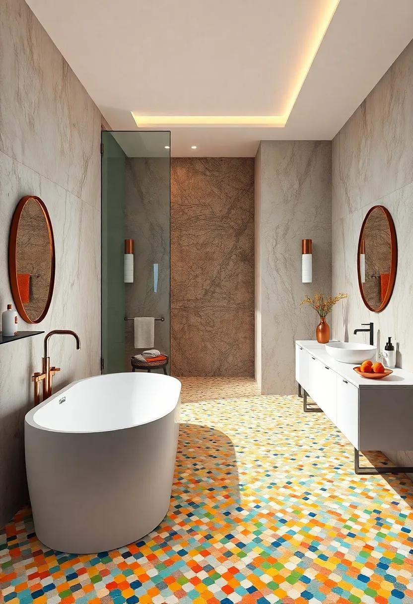 Delight in​ a bathroom that’s a true celebration of color, where ⁤each step is met with cheerful ⁤mosaic patterns, inspiring joy and creativity every day