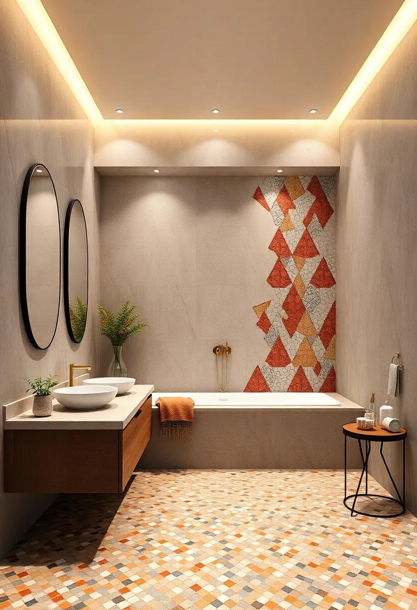 Discover the ⁢beauty of a handcrafted mosaic mural that transforms the bathroom wall⁣ into⁢ a canvas,showcasing intricate artistry that captivates and inspires