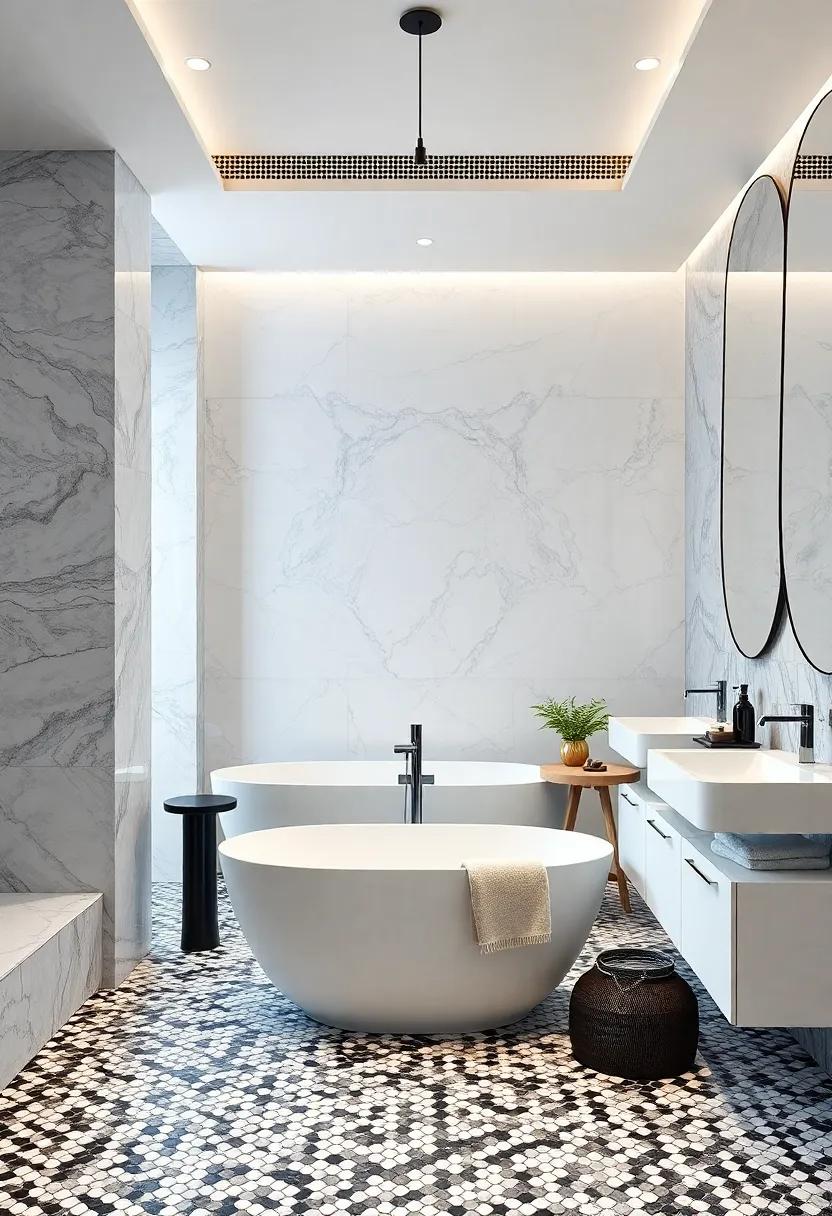 Experience the ‍magic of monochrome in a‍ maximalist setting, where black and white mosaic tiles create a⁢ striking contrast while maintaining an air of elegance and⁢ sophistication