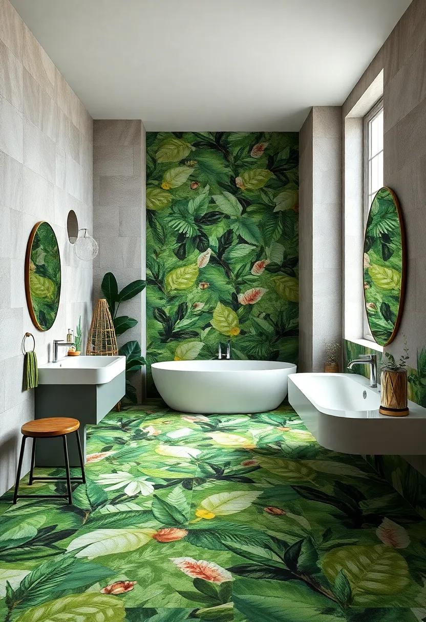 Journey⁣ into a vibrant botanical paradise, where lush green mosaic tiles depict foliage, turning everyday routines into⁢ an adventurous exploration of nature