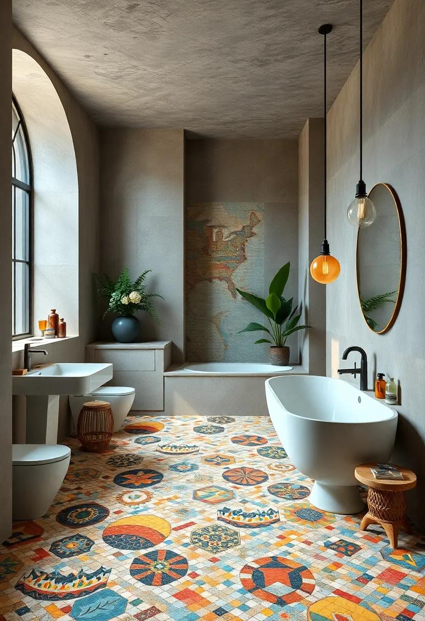 Marvel at the fusion of tradition and contemporary design in this eclectic⁢ bathroom, where mosaics evoke cultural influences from around the globe in‌ lively colors and patterns