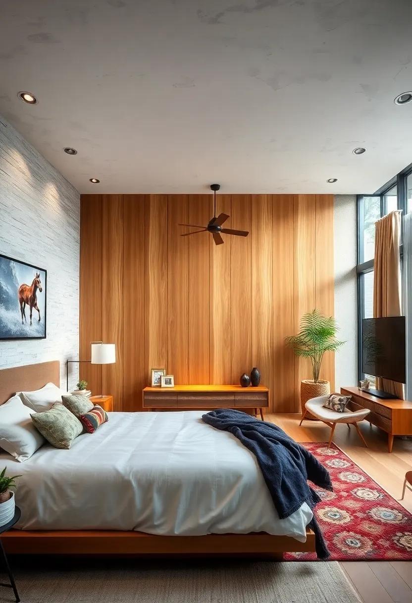Install Wood Paneling: Consider adding wood paneling to a feature wall for warmth and texture synonymous with mid-century⁤ design