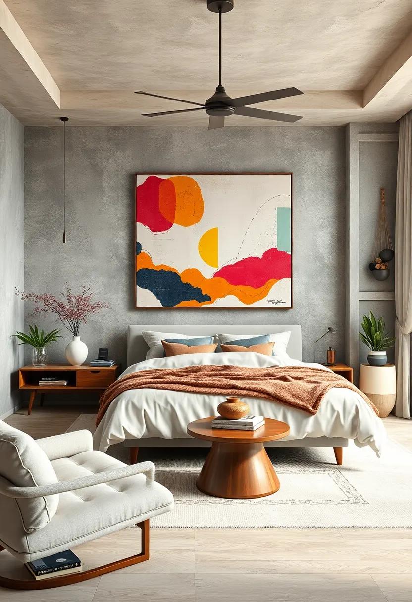Showcase abstract Art: Feature bold abstract artwork that aligns with the mid-century aesthetic, providing a focal point‍ for ‍the room