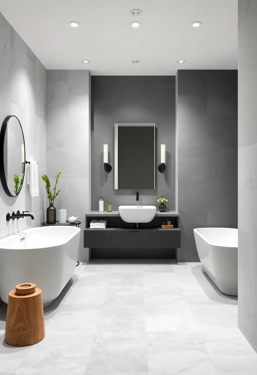 Crisp ⁣White ⁣and Charcoal Gray: The‌ stark contrast⁢ between these ‍two tones adds sophistication, allowing ​for sleek⁢ fixtures to take center stage‌ while maintaining‍ a ⁣minimalist vibe