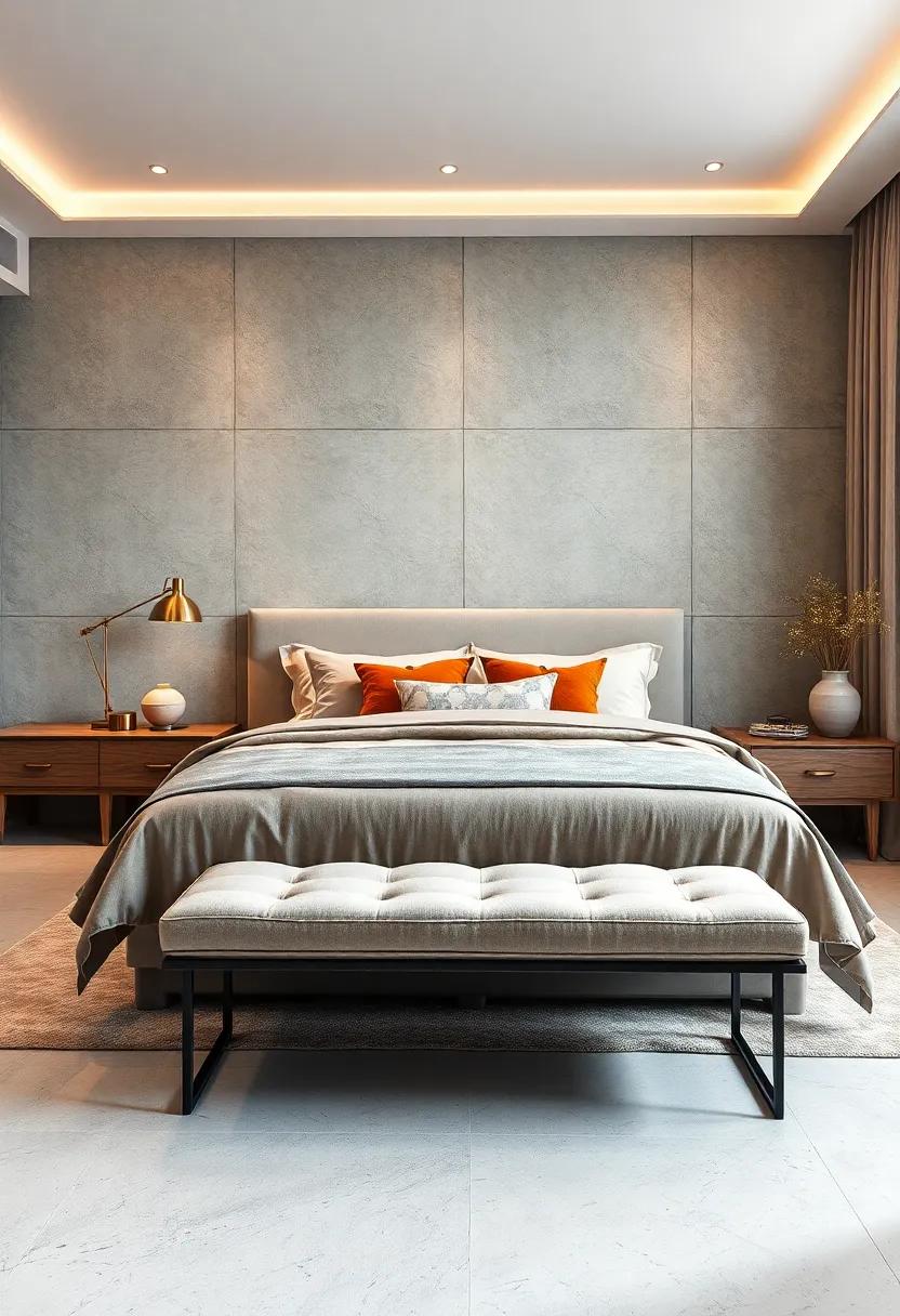 Minimalist Bench: ⁣A streamlined‌ bench at the foot of the bed provides ​extra seating and serves as ​a chic⁢ decorative element