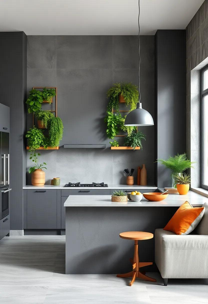 Vertical Gardens: Incorporate vertical⁤ planters for herbs and⁣ greenery to‌ add a fresh touch and a burst of color that‌ complements gray tones