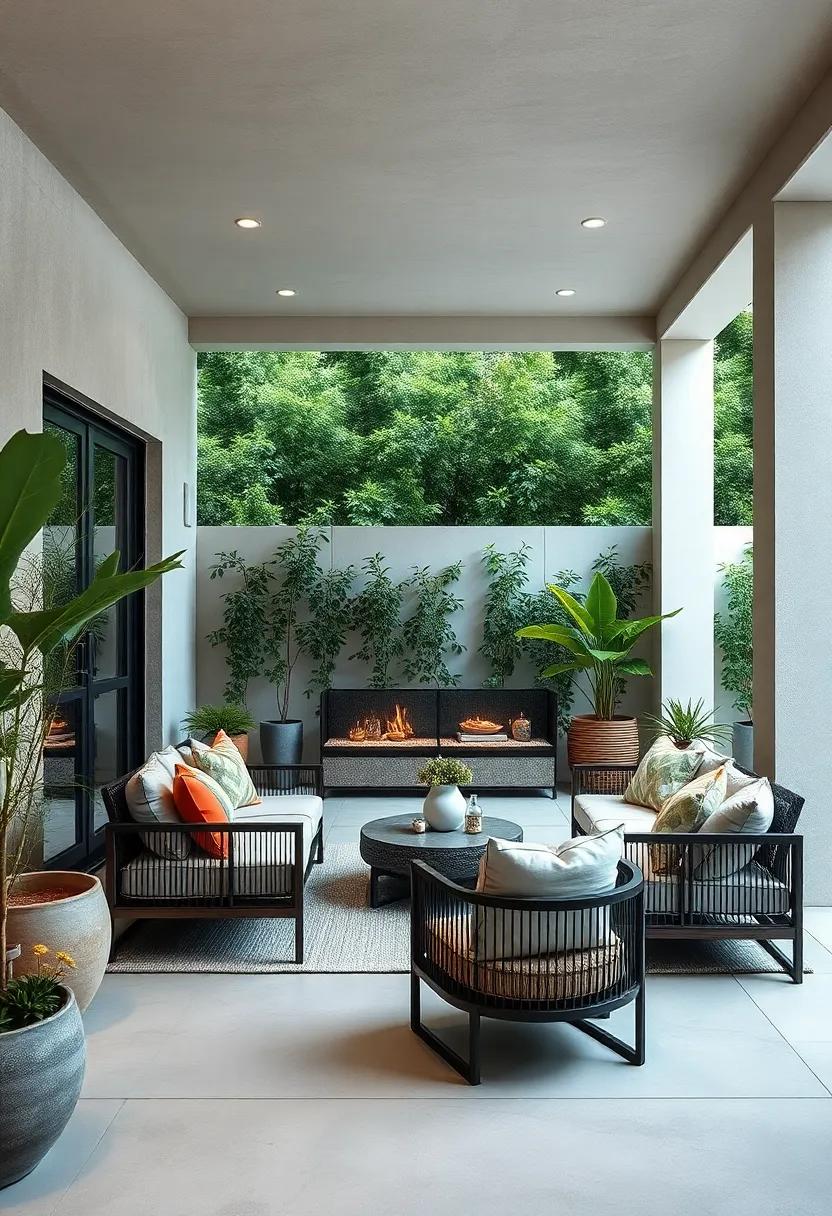 Celebrate the serenity of negative space in a simplified patio outfitted with a single statement⁤ piece,⁣ allowing for⁤ a dramatic focal point