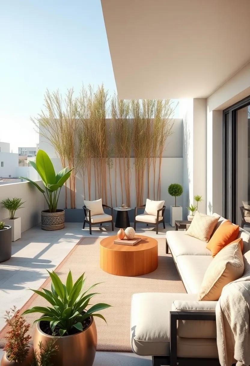 Delight in⁢ a rooftop oasis that​ employs bamboo for privacy and soft ⁣textiles that transform a minimalist space into a cozy⁣ retreat
