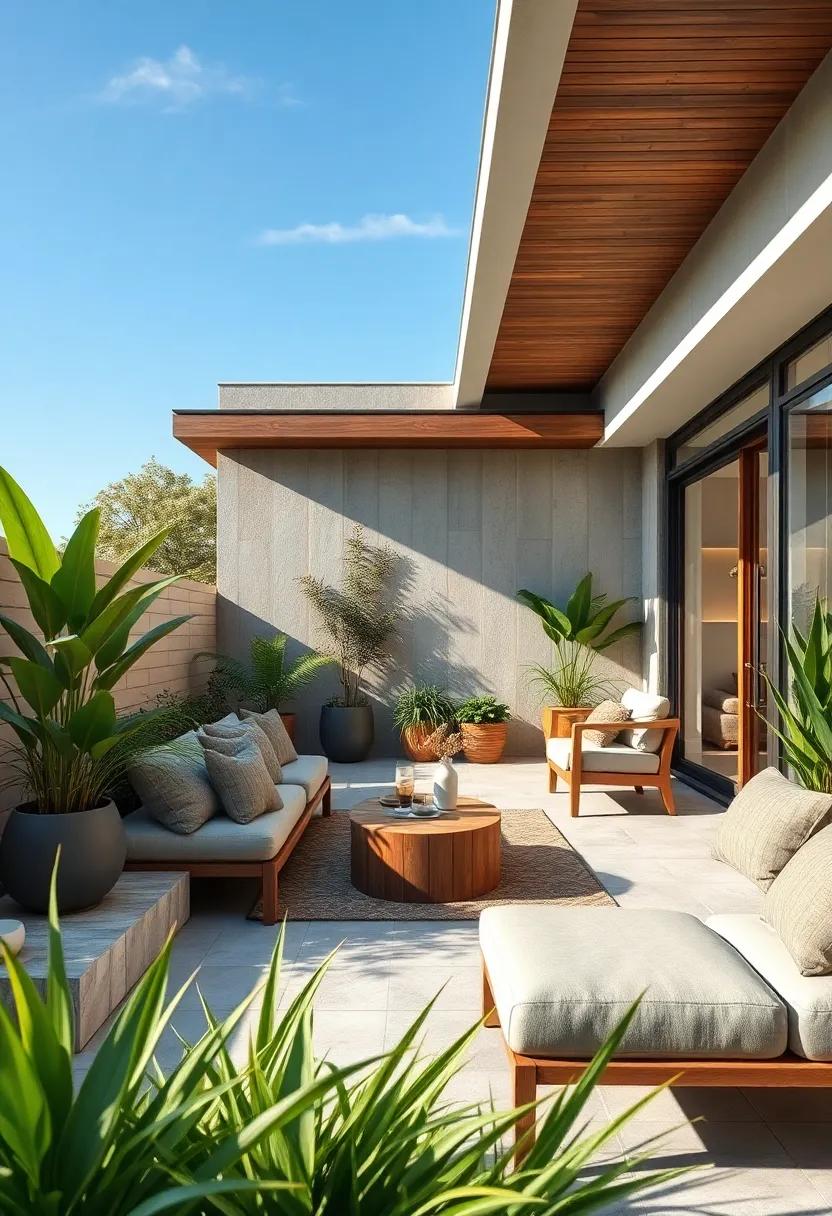 Experience a blend of⁤ natural elements with wood, stone, ​and ‌plants, ​creating a ⁤tactile and visually appealing⁤ minimalist outdoor haven