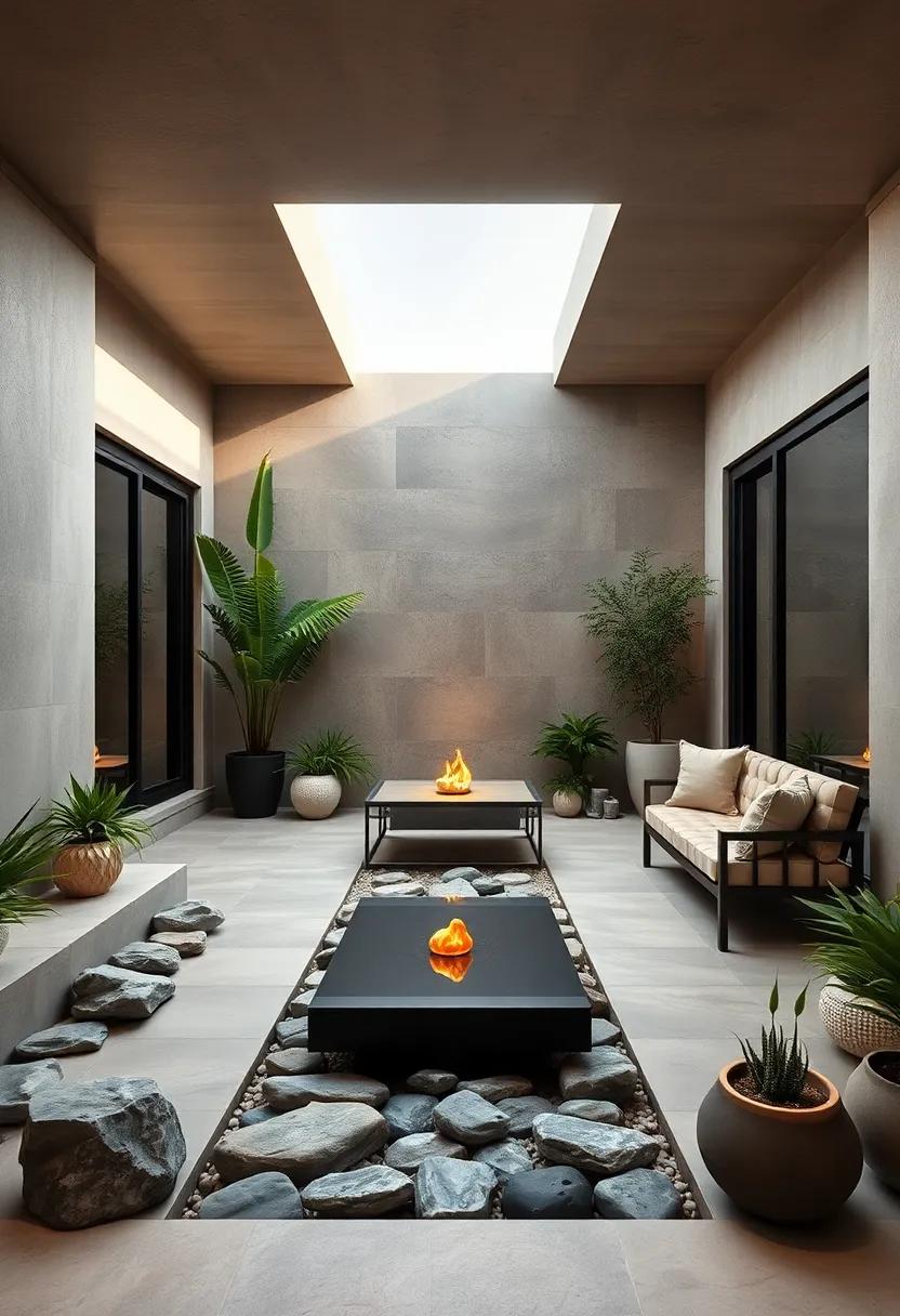 Find ⁢peace in a zen-inspired retreat that showcases smooth stones, a ​tranquil water feature, and carefully ‍placed seating for quiet contemplation