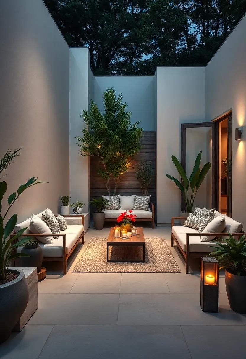 Revel ‌in a secluded corner⁤ patio ⁣adorned with soft, ambient lighting and minimal‌ decor that invites quiet reflection and relaxation