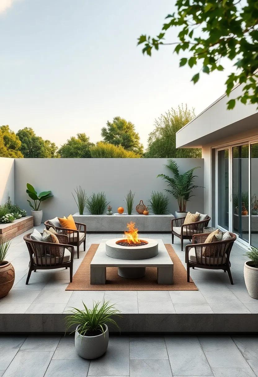 Savor the open air with a⁤ platform‌ deck that’s low to the ground, featuring a fire pit as a focal point and surrounded by earthy, organic⁤ shapes
