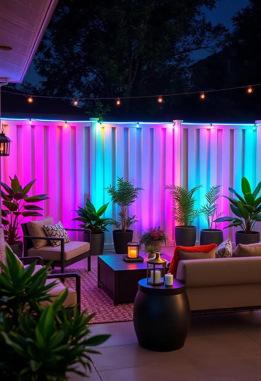 Color-Changing LED ‍Strip Lights: Use adhesive LED strip lights along the top of your fence to⁢ create vibrant color patterns that respond to movement
