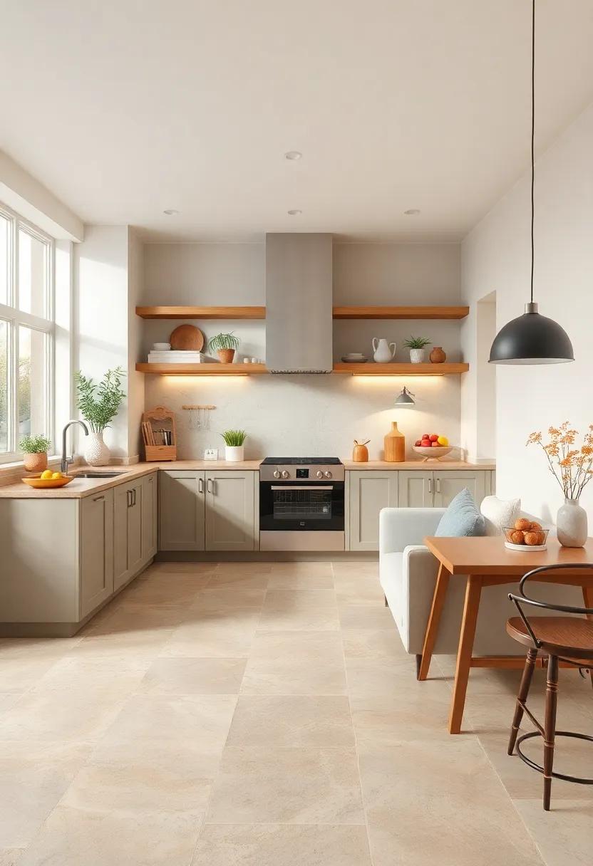 Golden Sandstone: Capture the essence of the beach with golden‌ sandstone‌ tiles, bringing a bright and airy feel to your cooking area