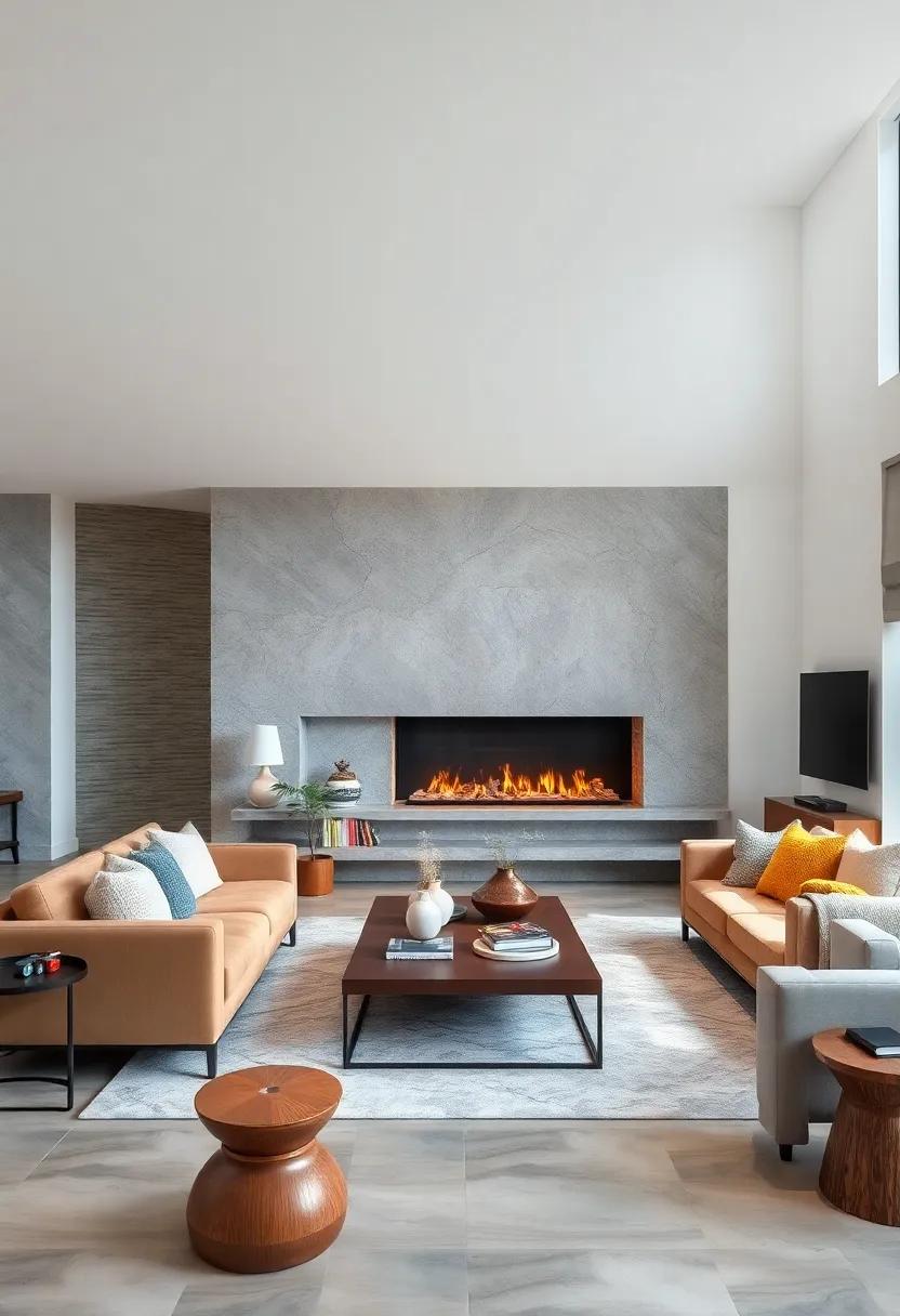 Modern ‌Fireplace: Consider a contemporary fireplace design that becomes a stylish focal point in your open ​living room, inviting warmth and ambiance