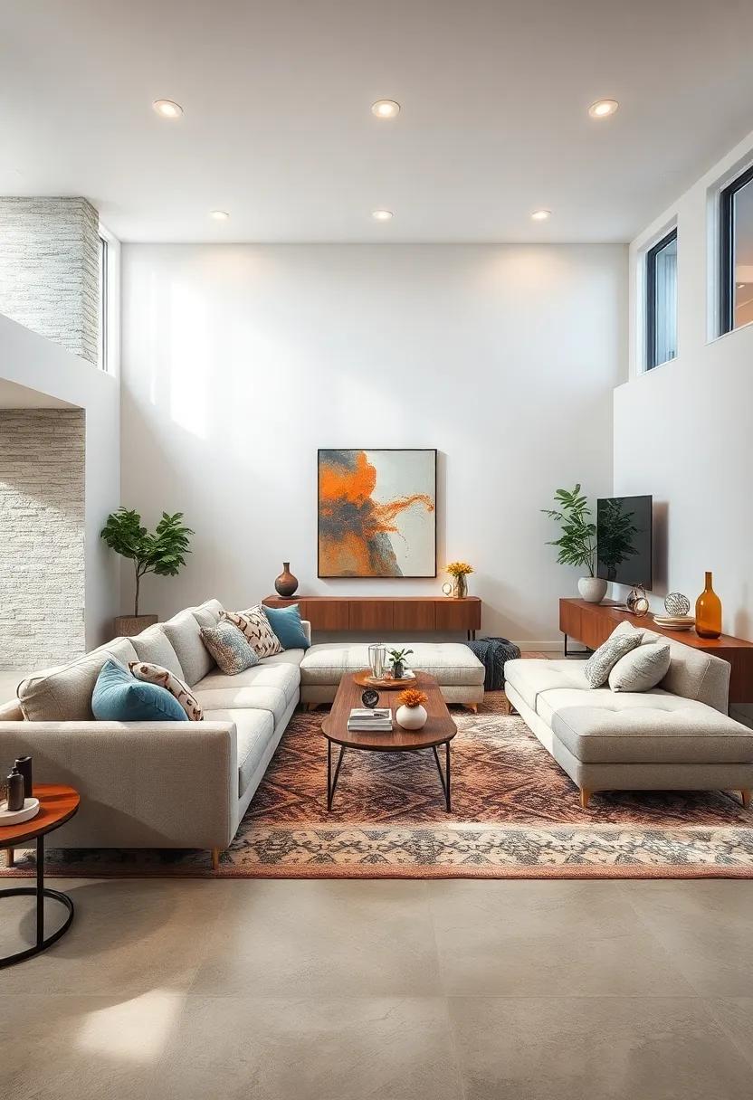 Create a Focal Point: Anchor your​ sectional ‍with a striking​ piece of art or a bold media console, drawing the⁢ eye and creating cohesion in the open space