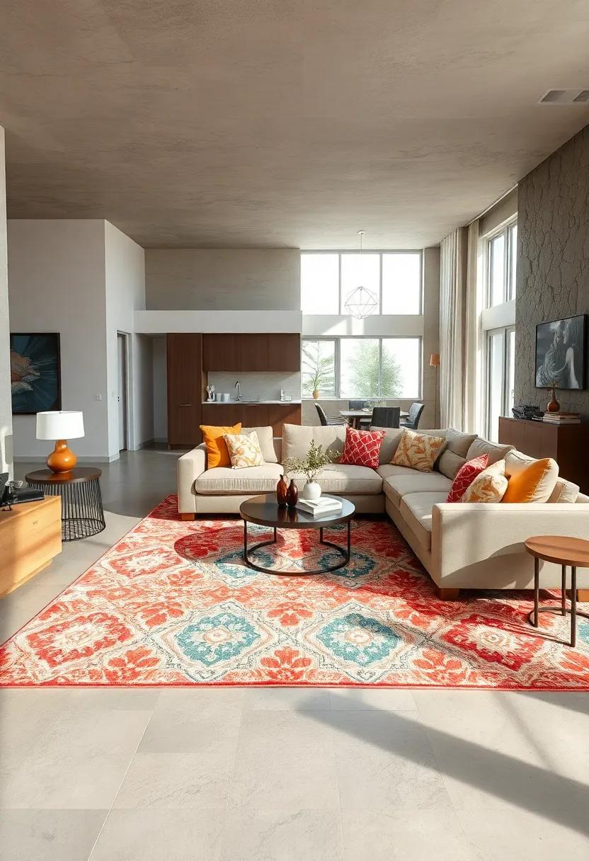 Use a Statement Rug: ‌Let a⁤ vibrant area rug serve as the foundation for your⁤ sectional, creating a distinct boundary that adds warmth and style to the living area