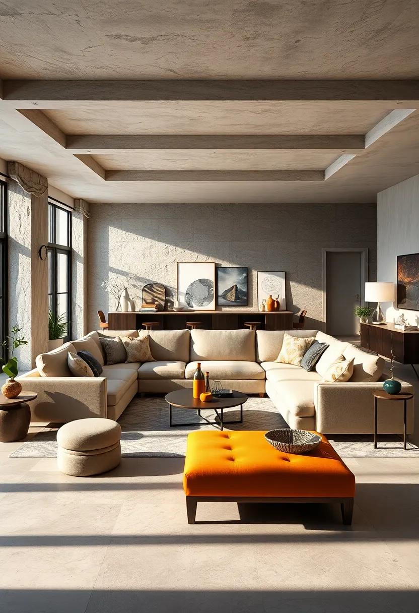 play ​with Symmetry: Arrange additional seating or tables in a balanced manner⁣ around your sectional to create a ‍sense of harmony and visual appeal in the​ room