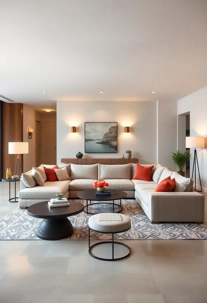 Layer Lighting: Combine floor lamps, table lamps, and wall sconces around your sectional for a cozy, inviting ambiance