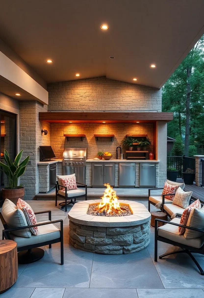 Cozy Fire ​Pit Integration: Combine your outdoor kitchen with a built-in fire pit,creating‌ a cozy gathering spot for friends and family to ⁢relax⁣ and⁢ share stories