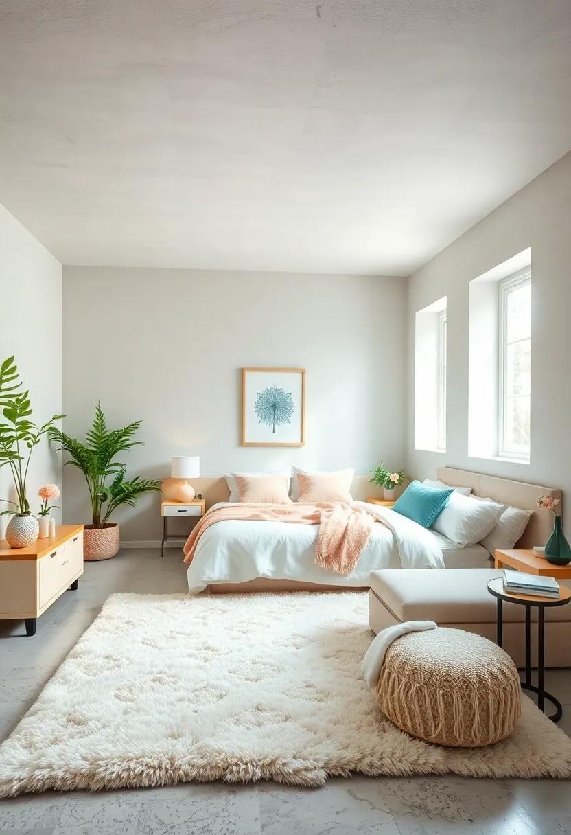 Whimsical Rugs: Lay ‍down a plush ​rug in⁤ a pastel⁣ hue or fluffy texture that invites you to ⁣sink your toes​ into it every morning