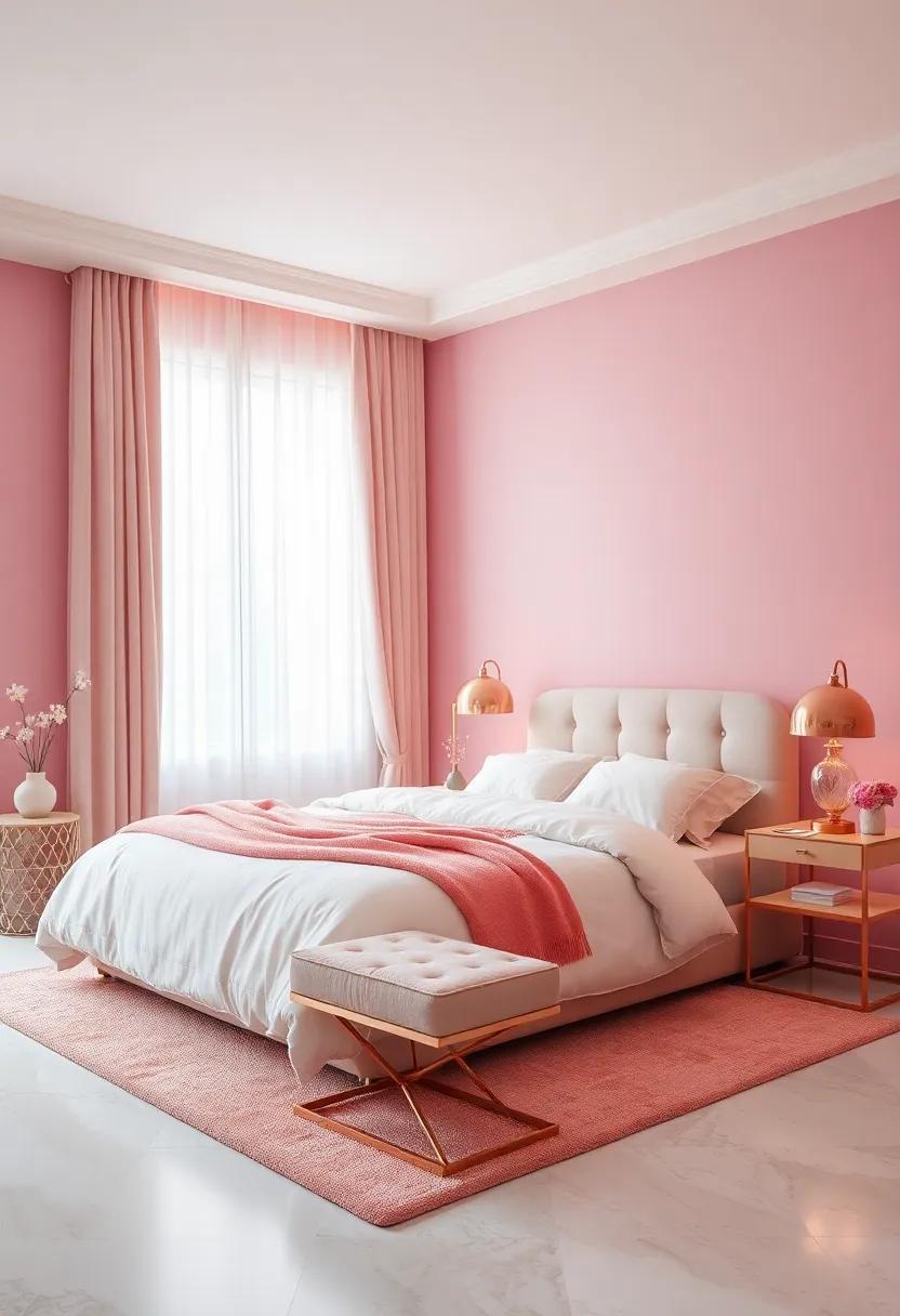 Bask⁣ in the serenity ⁤of a pastel pink bedroom,complete with soft linen drapes ‌and⁤ rose gold bedside lamps,designed for ultimate ‌relaxation